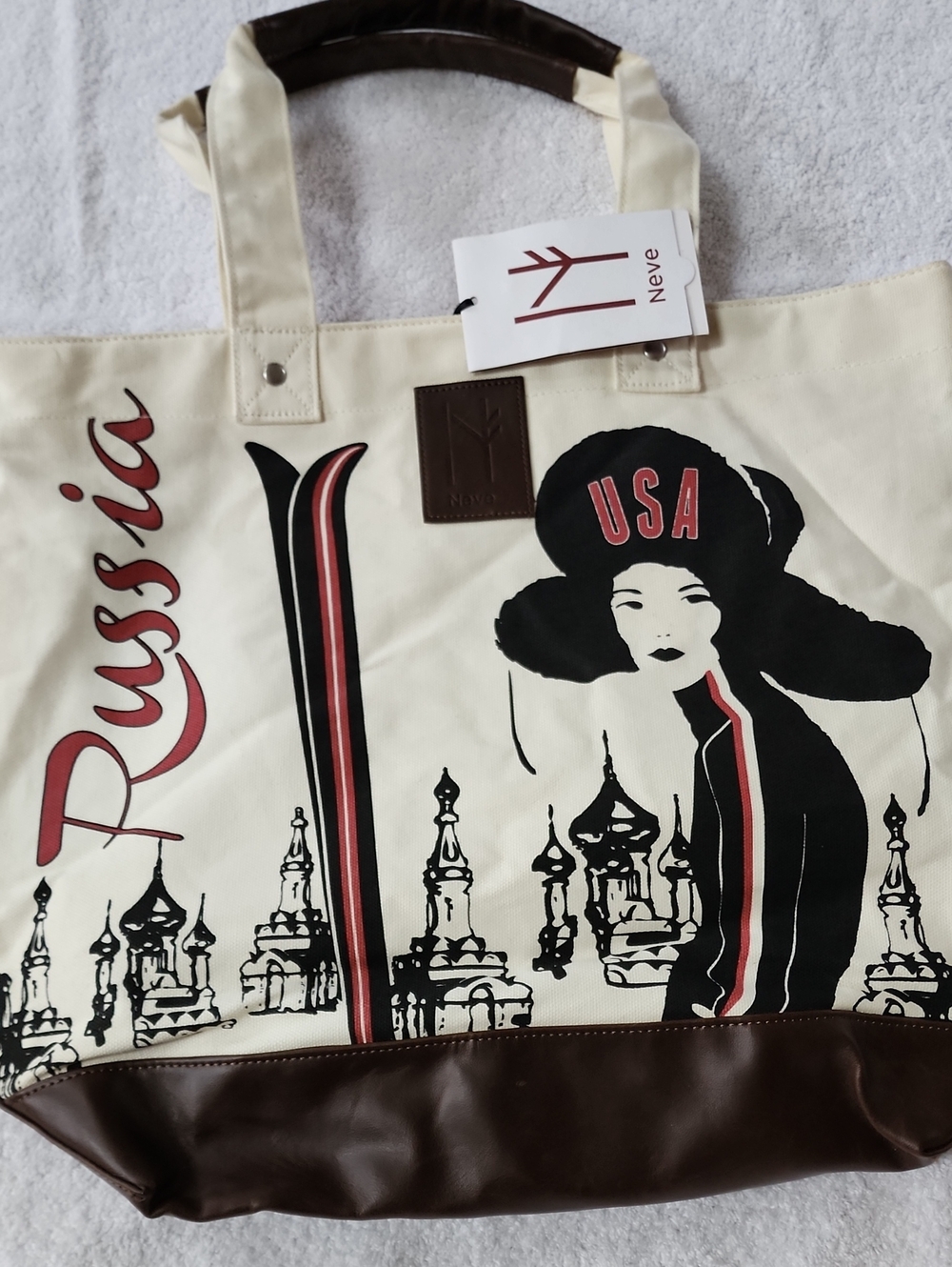 Neve Women's Team USA Cream Canvas Tote New